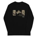 A black long-sleeve t-shirt with a square graphic print on the chest depicting a dark, gothic insect creature with large wings and clawed hands. The brand label 'EFFEMORAL' is visible inside the collar.